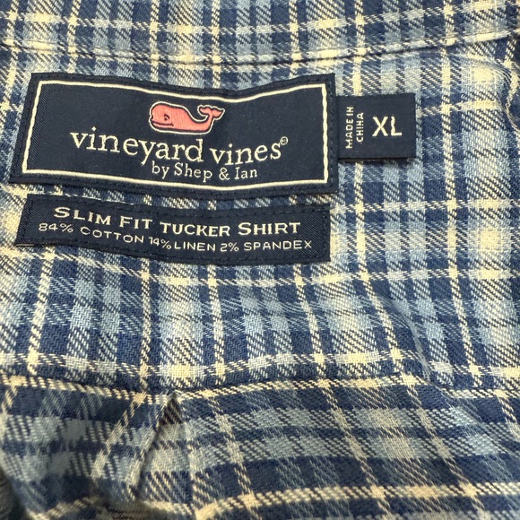 Vineyard Vines Performance Tucker Shirt Men's Extra Large Slim Fit Plaid Blue - Picture 3 of 5